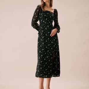RIHOAS Black Square Neck Floral Maxi Dress